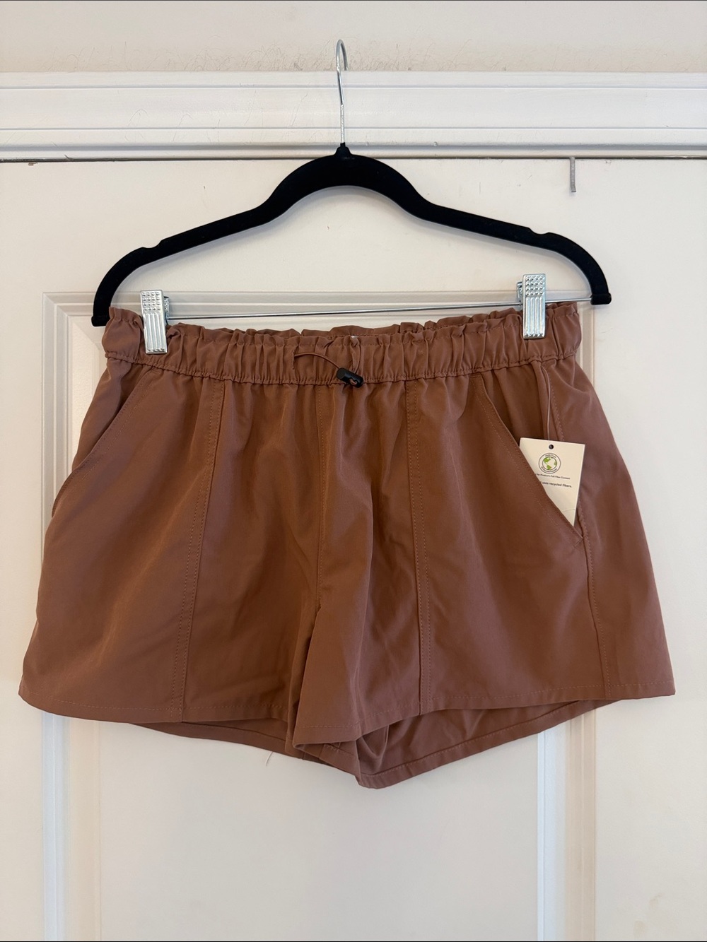 High-Rise Elastic Waist Brown Women’s Shorts